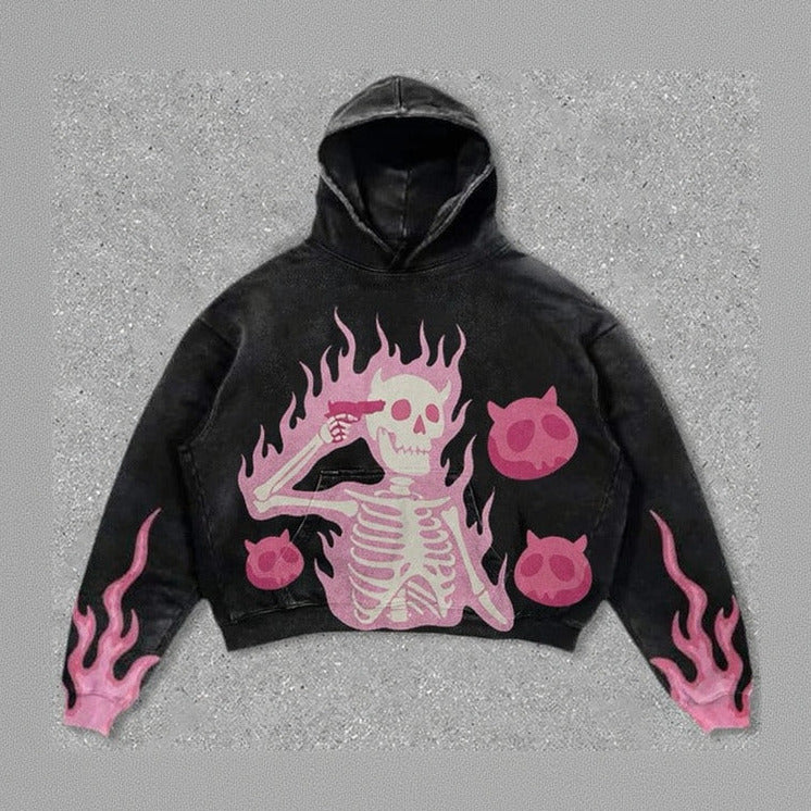 Hellfire Skeleton Cropped Hoodie